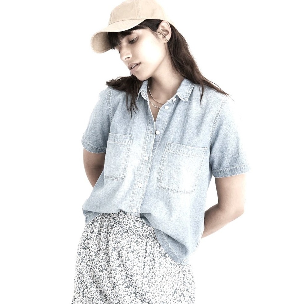 Madewell Utility Light Wash Boxy Denim Shirt Medium All Season Staple Layering